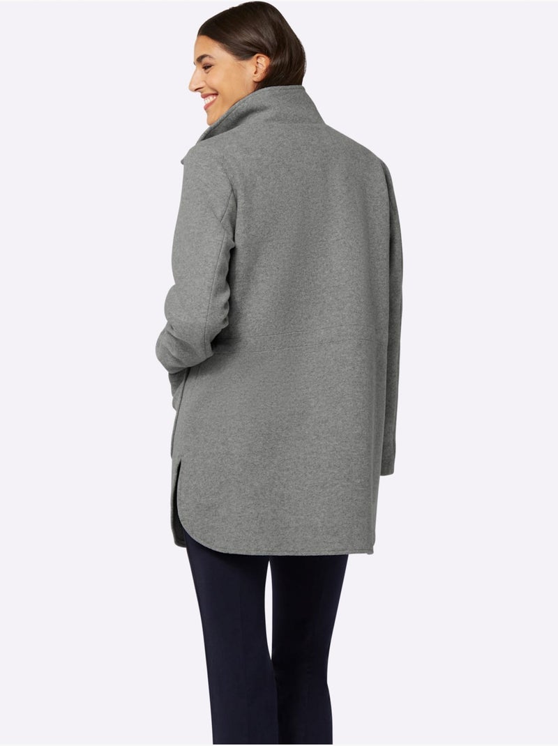 Veste longue à col montant avec poches et fentes latérales - Taille standard - Moda Vilona Gris chiné - Kiabi