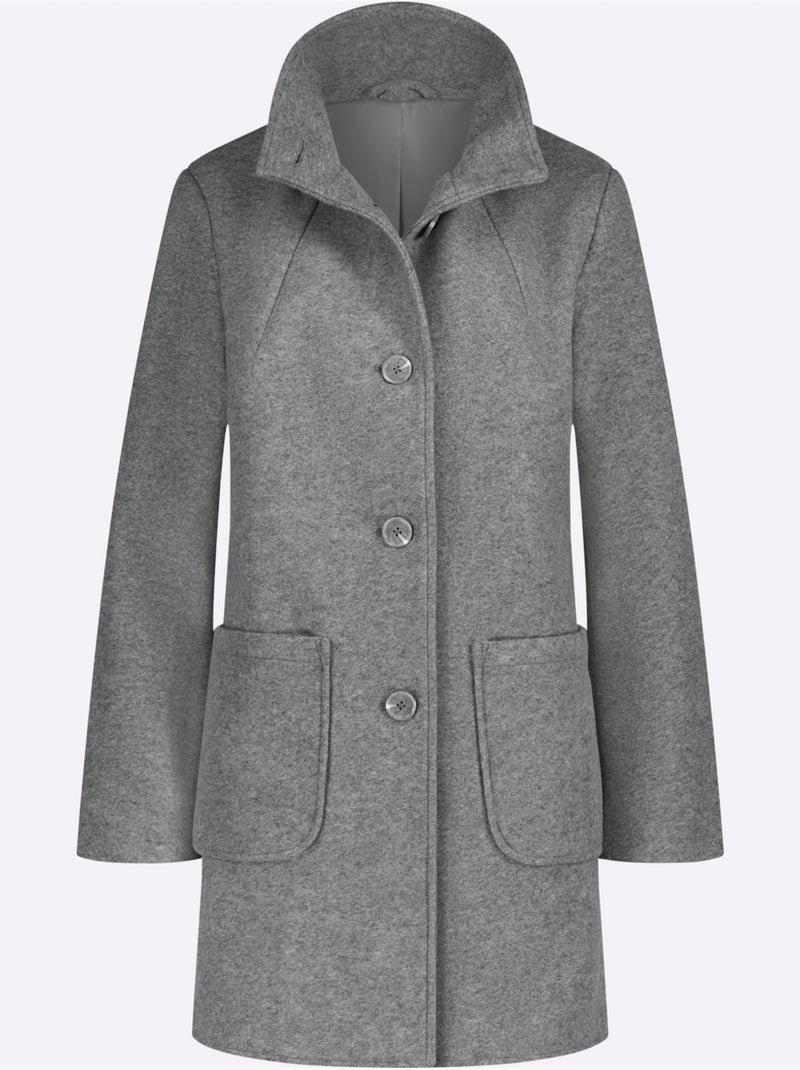 Veste longue à col montant avec poches et fentes latérales - Taille standard - Moda Vilona Gris chiné - Kiabi