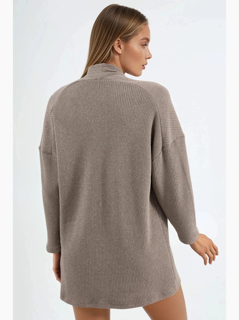 Veste longue à col ouvert en maille lurex busem Grège - Kiabi