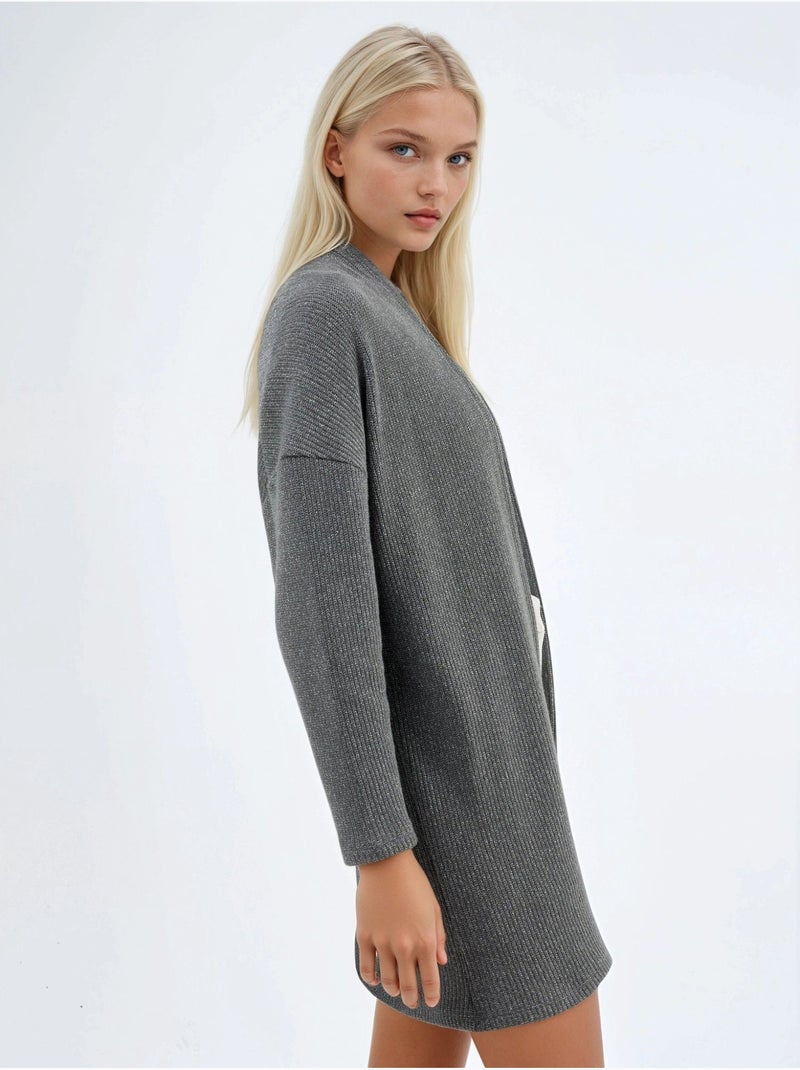 Veste longue à col ouvert en maille lurex busem Gris foncé - Kiabi