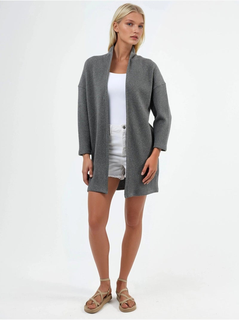 Veste longue à col ouvert en maille lurex busem Gris foncé - Kiabi