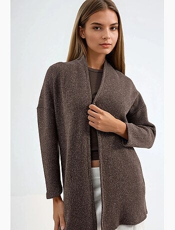Veste longue à col ouvert en maille lurex busem