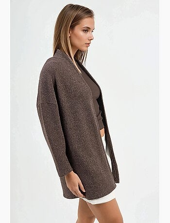 Veste longue à col ouvert en maille lurex busem