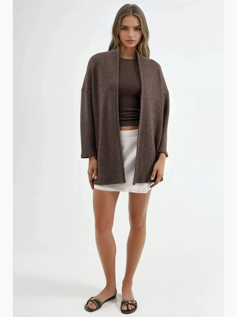 Veste longue à col ouvert en maille lurex busem Marron chocolat - Kiabi