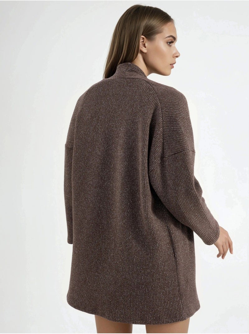 Veste longue à col ouvert en maille lurex busem Marron chocolat - Kiabi