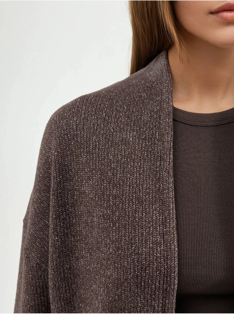 Veste longue à col ouvert en maille lurex busem Marron chocolat - Kiabi