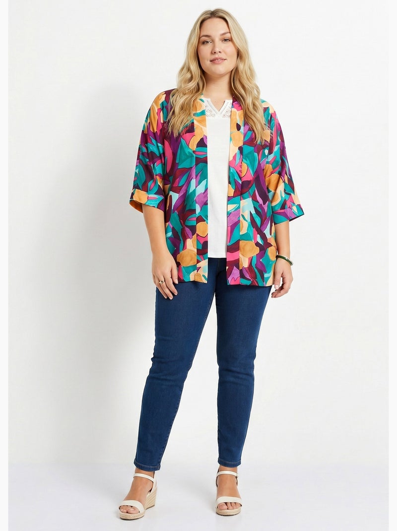 Veste longue ample motif floral - Afibel Violet - Kiabi