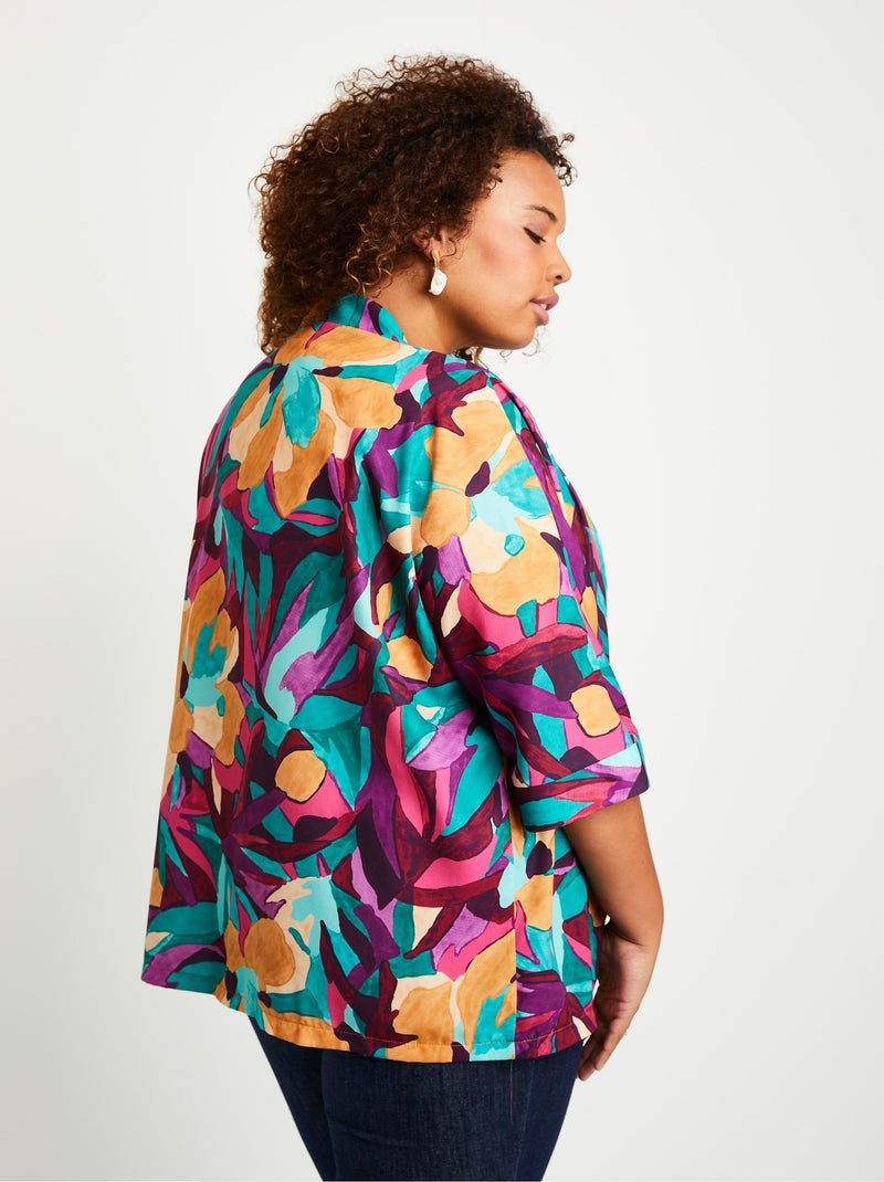 Veste longue ample motif floral Violet - Kiabi