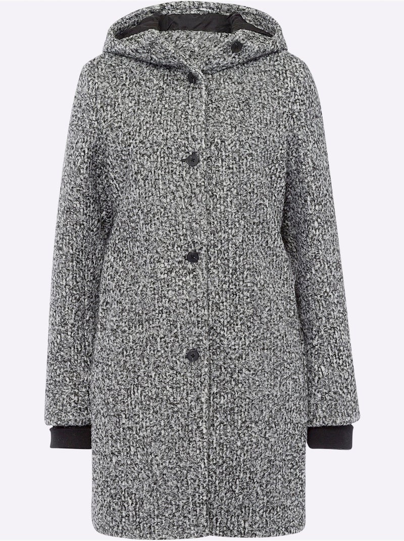 Veste Longue Aspect Laine - Taille Standard - Helline Noir Ecru - Kiabi