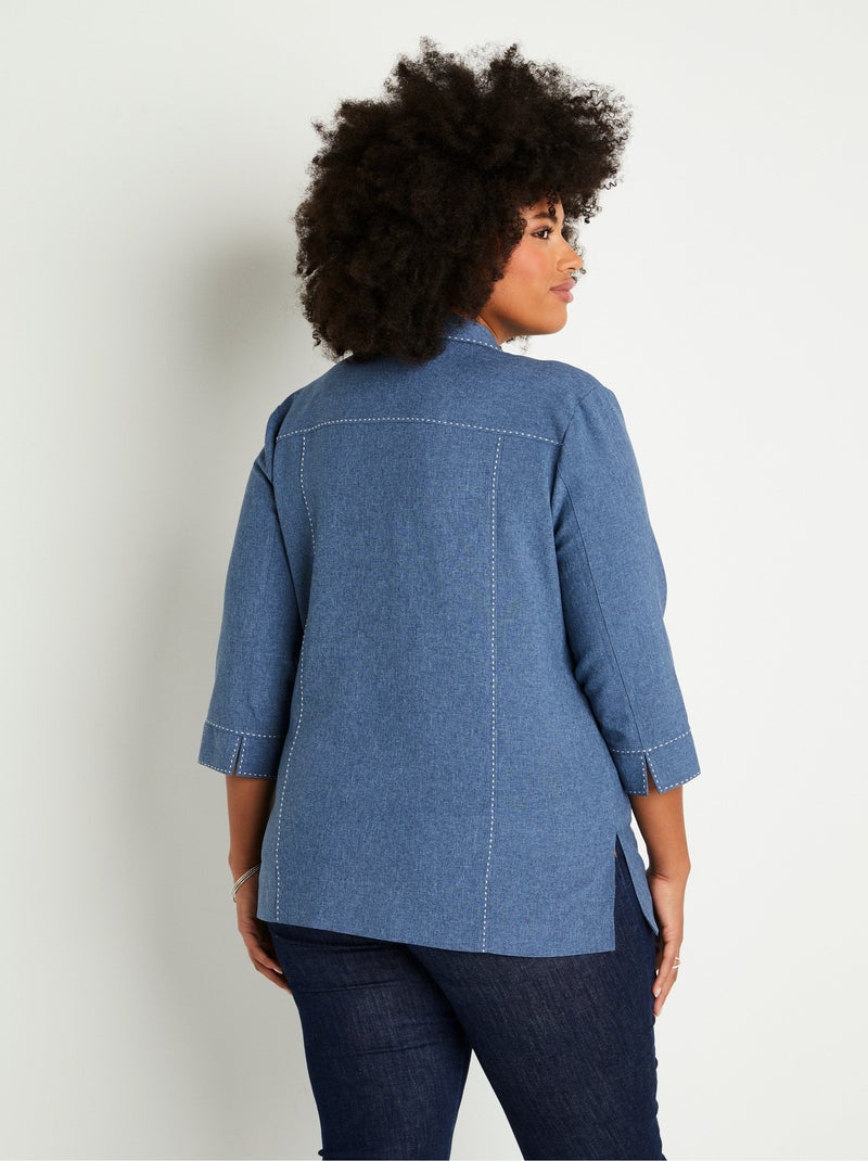Veste longue boutonnée - Afibel Bleu - Kiabi