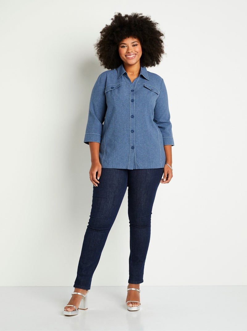 Veste longue boutonnée - Afibel Bleu - Kiabi