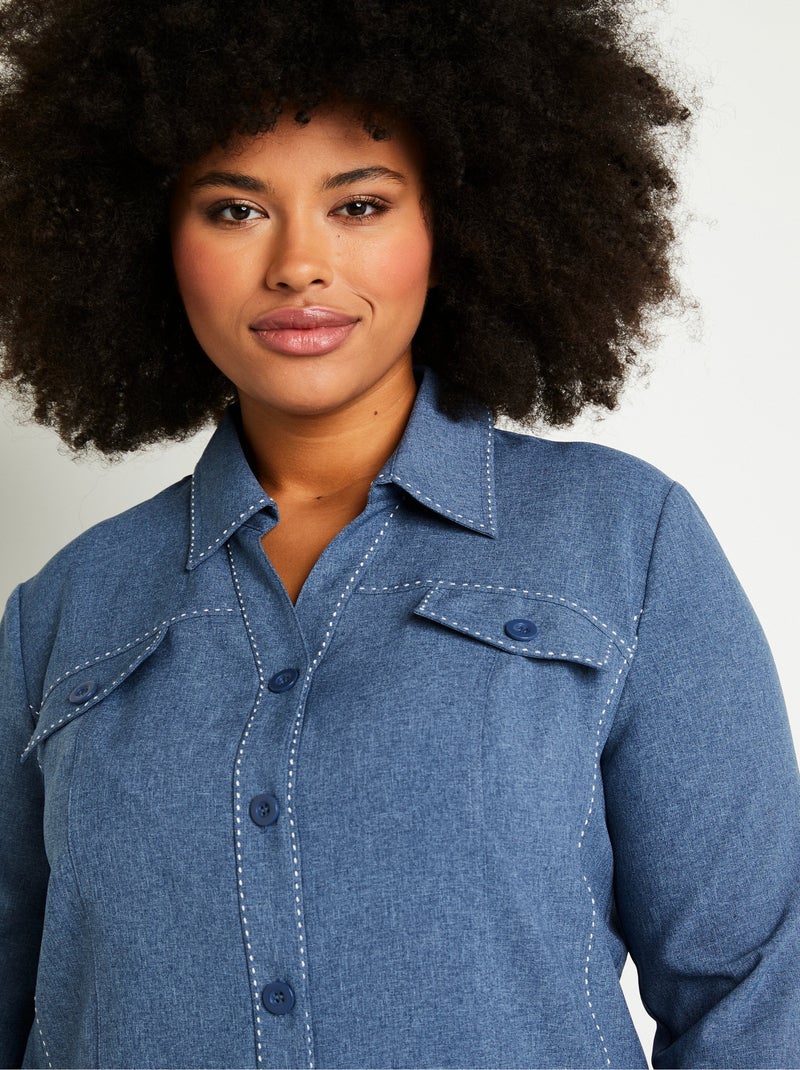 Veste longue boutonnée - Afibel Bleu - Kiabi