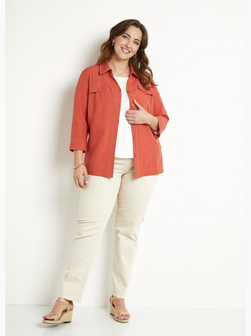 Veste longue boutonnée - Afibel Brique - Kiabi