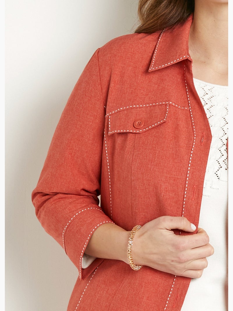 Veste longue boutonnée - Afibel Brique - Kiabi