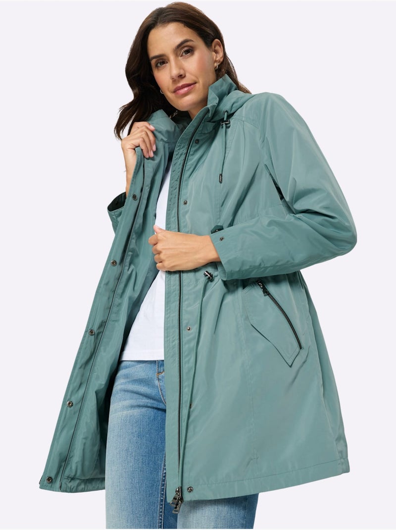 Veste Longue Capuche Amovible Grâce à Une Glissière - Taille Standard - Witt Vert jade - Kiabi
