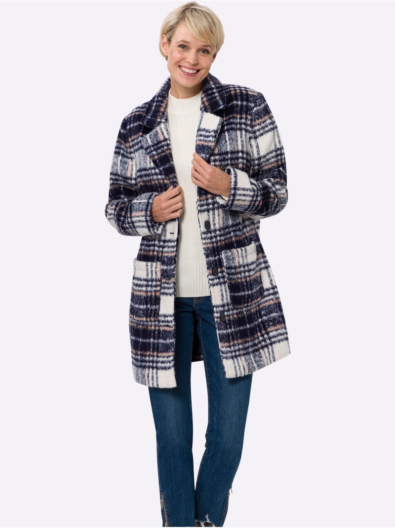 Veste Longue Col à Revers à Effet Affinant - Taille Standard - Moda Vilona Bleu marine - Kiabi