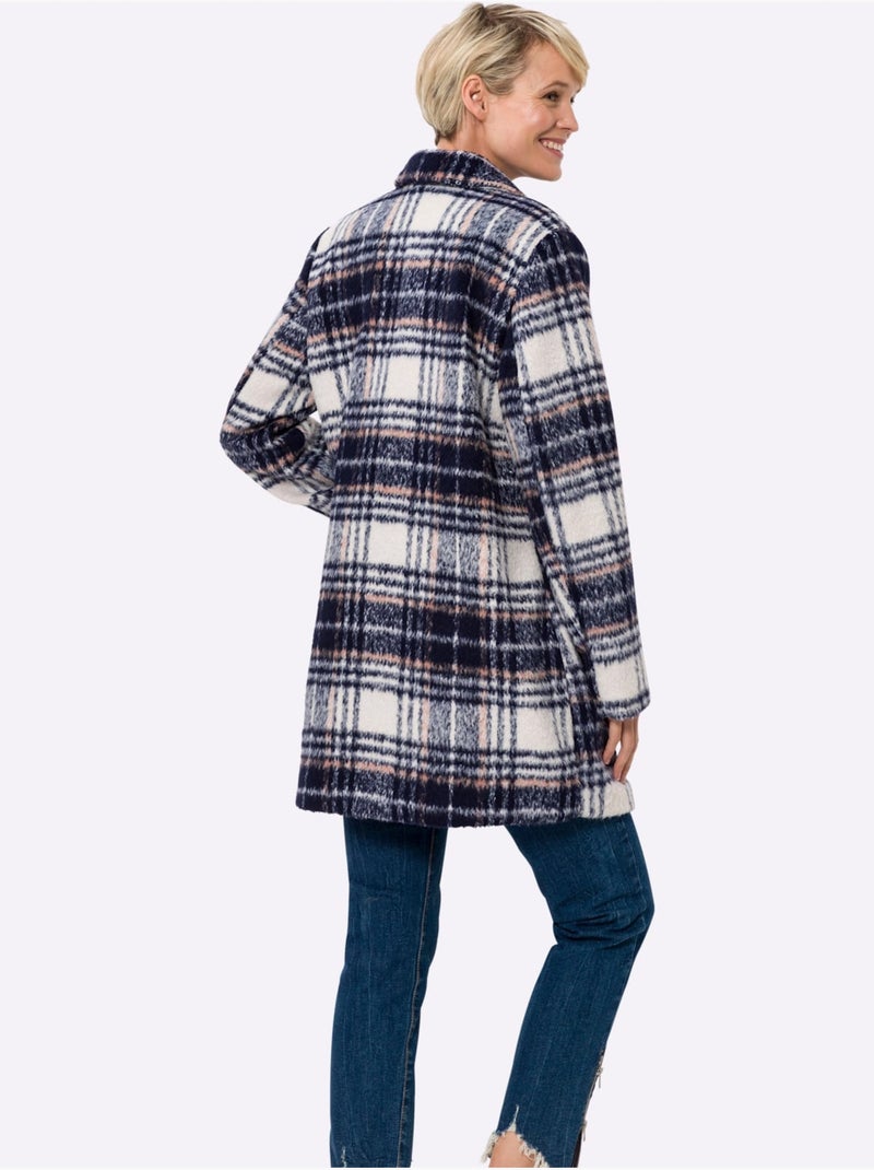Veste Longue Col à Revers à Effet Affinant - Taille Standard - Moda Vilona Bleu marine - Kiabi
