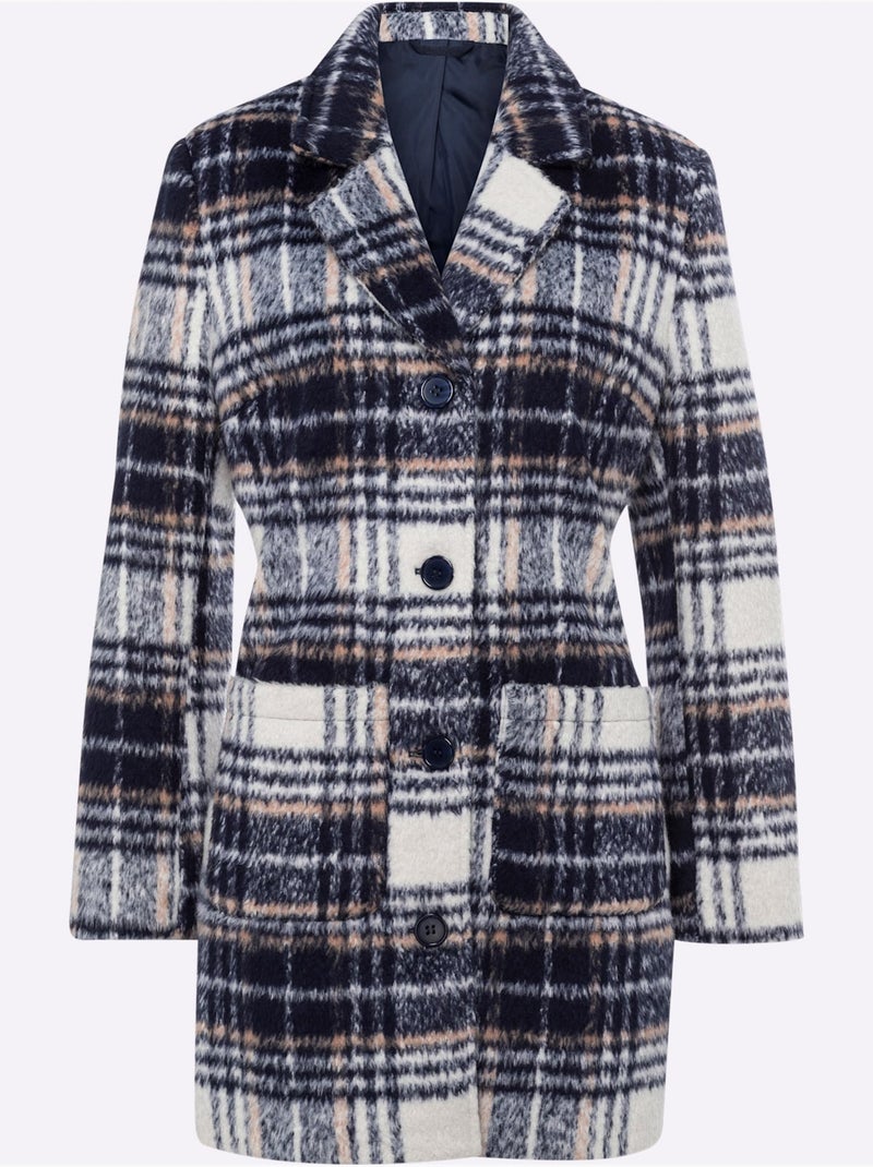 Veste Longue Col à Revers à Effet Affinant - Taille Standard - Moda Vilona Bleu marine - Kiabi