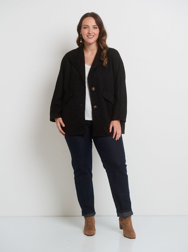 Veste longue col tailleur en suédine - AFIBEL Noir - Kiabi