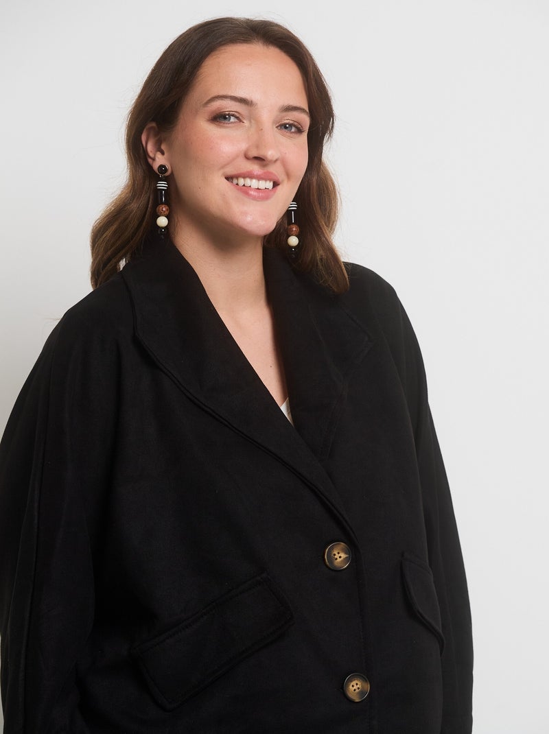 Veste longue col tailleur en suédine - AFIBEL Noir - Kiabi