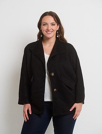Veste longue col tailleur en suédine