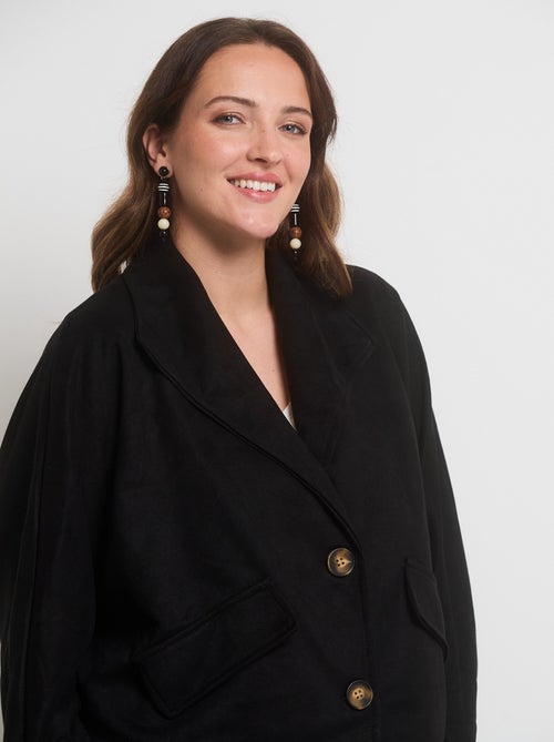 Veste longue col tailleur en suédine - Kiabi