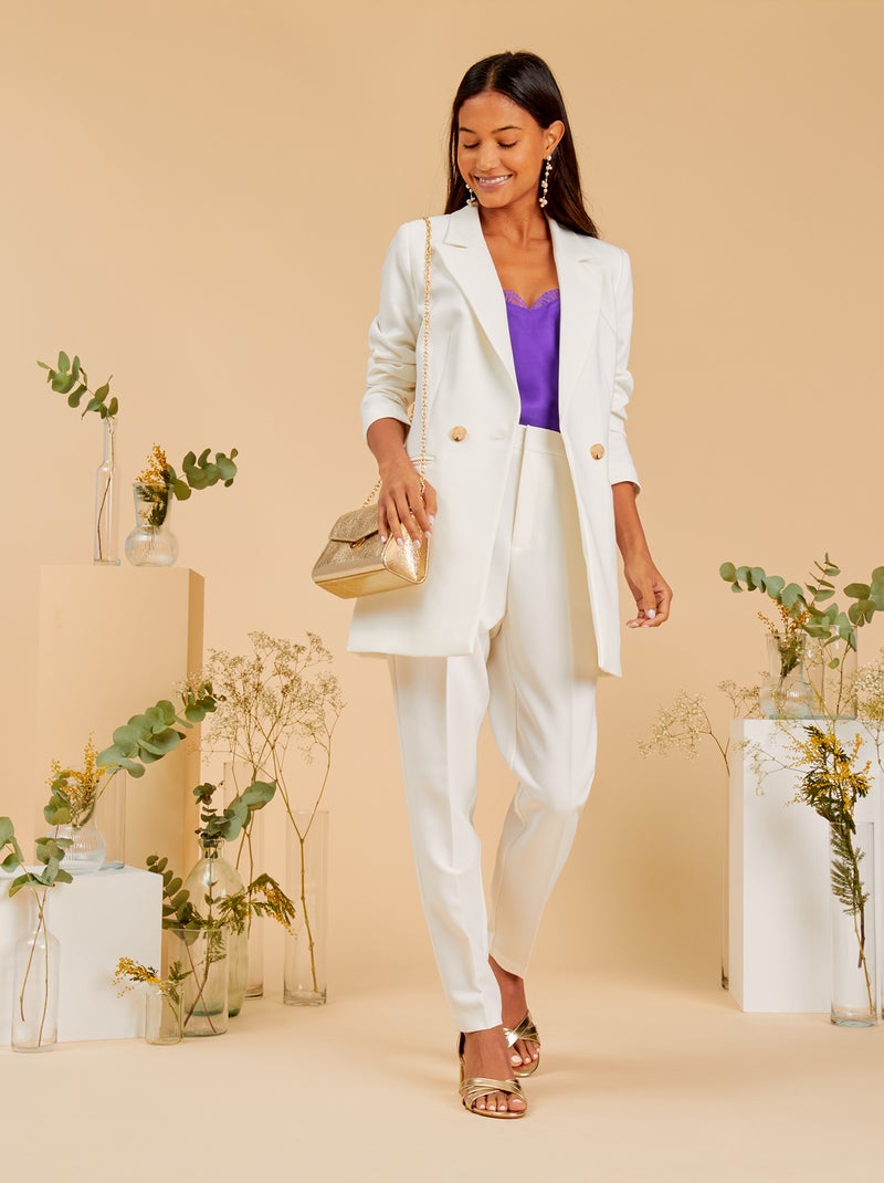 Veste longue de tailleur blanc cassé - Kiabi