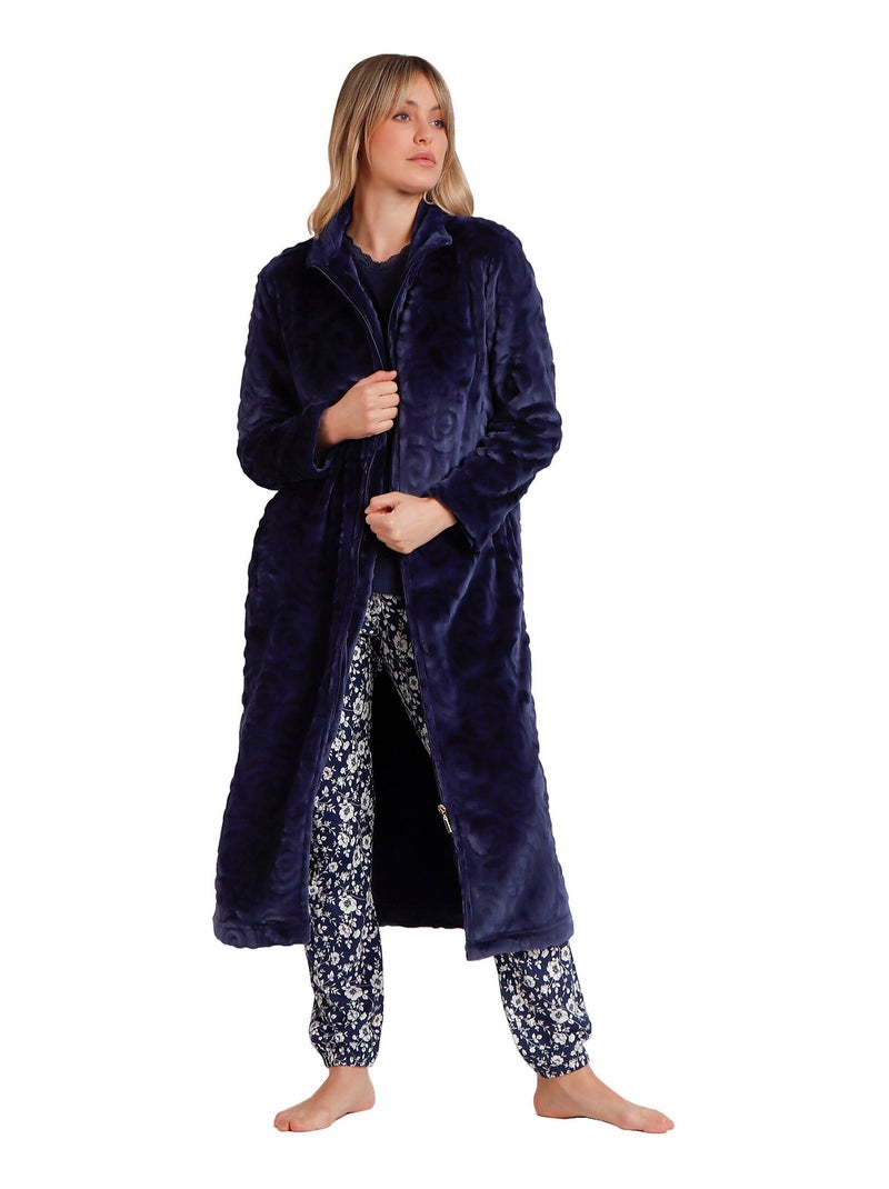 Veste longue d'intérieur Rosas Jacquard Bleu marine - Kiabi