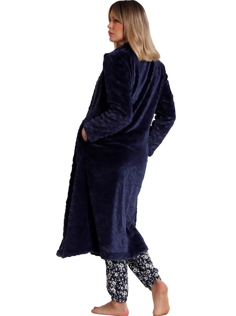 Veste longue d'intérieur Rosas Jacquard Bleu marine - Kiabi