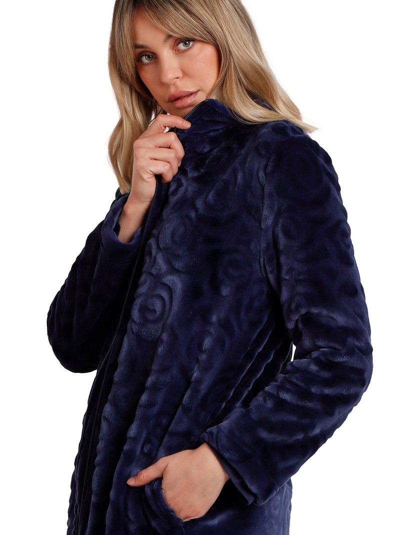 Veste longue d'intérieur Rosas Jacquard Bleu marine - Kiabi