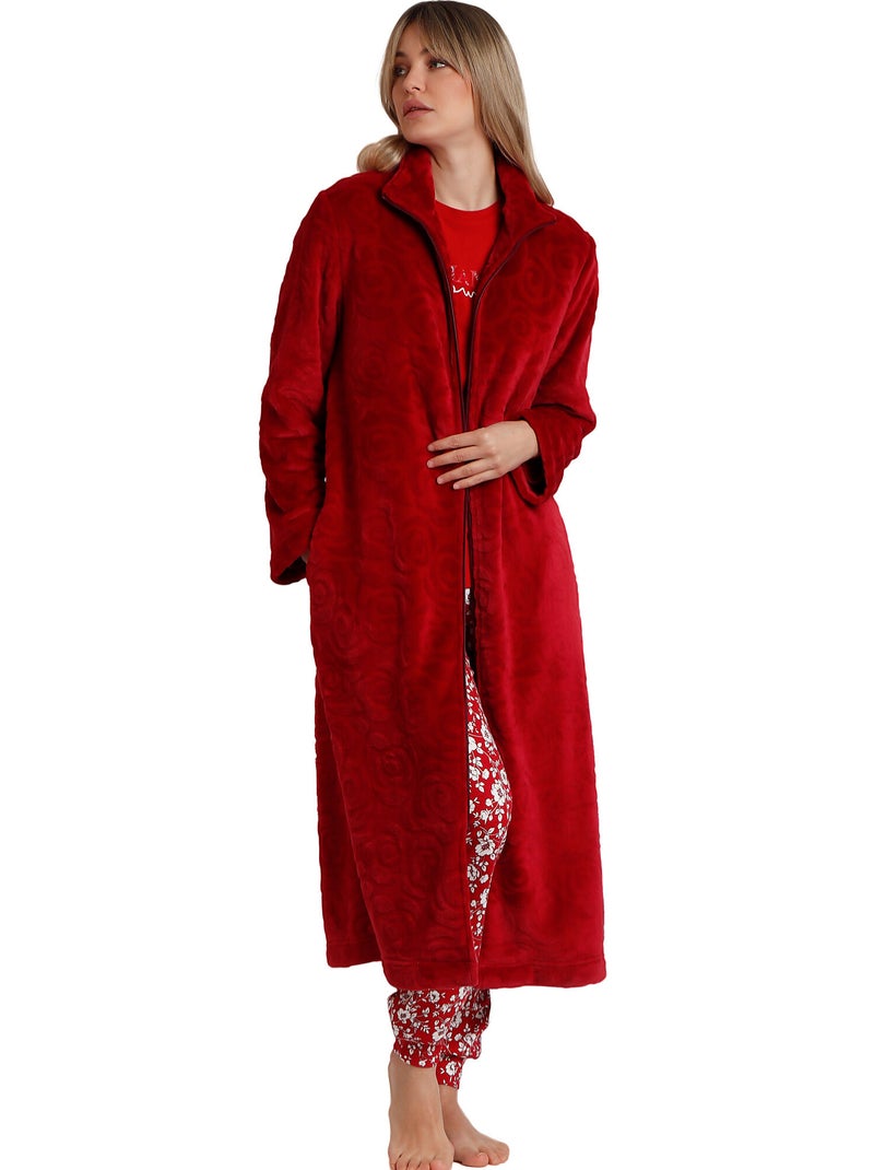 Veste longue d'intérieur Rosas Jacquard Rouge - Kiabi