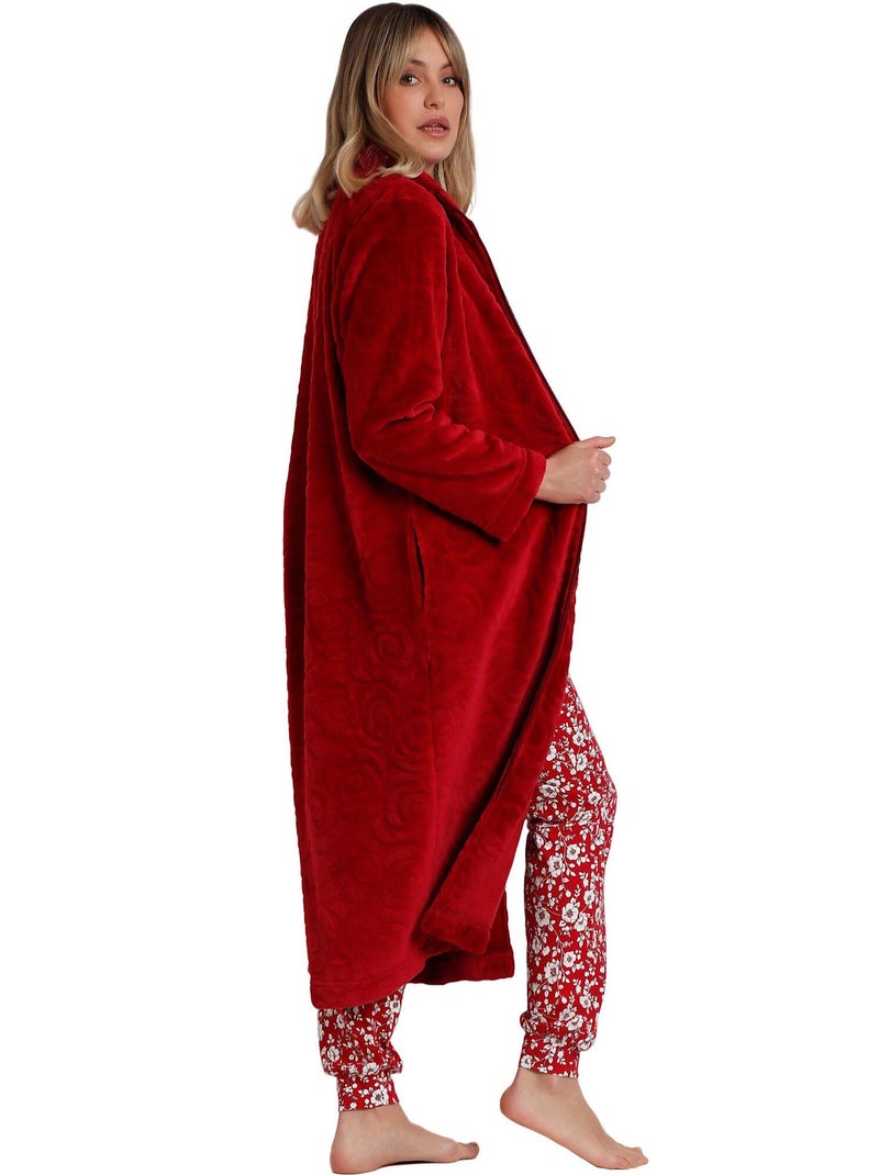 Veste longue d'intérieur Rosas Jacquard Rouge - Kiabi