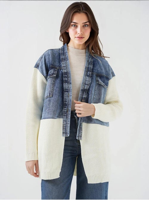 Veste longue en jean tricotée bdart - Kiabi Veste longue en jean tricotée bdart - Kiabi