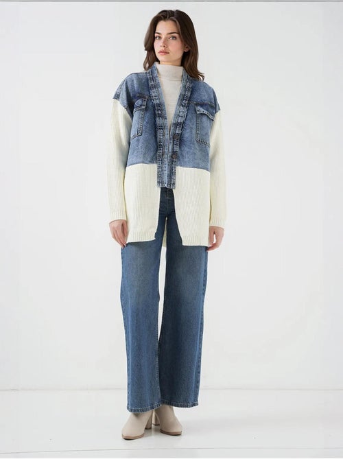 Veste longue en jean tricotée bdart - Kiabi Veste longue en jean tricotée bdart - Kiabi