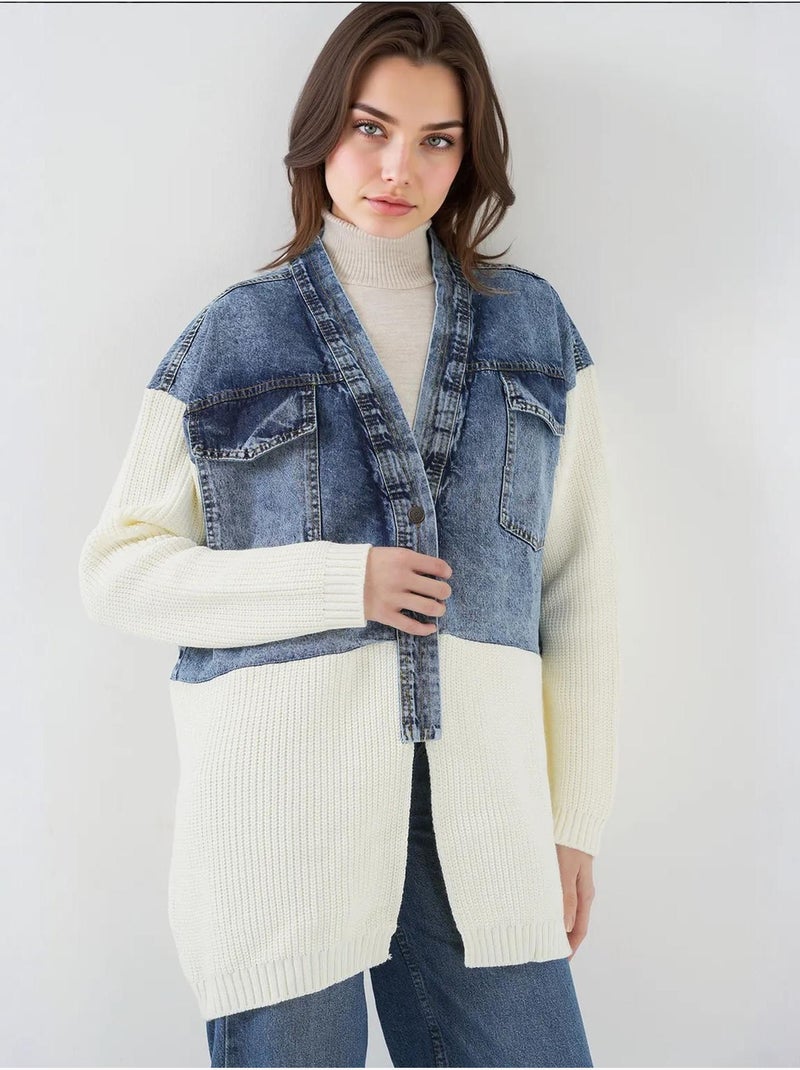Veste longue en jean tricotée bdart Blanc - Kiabi