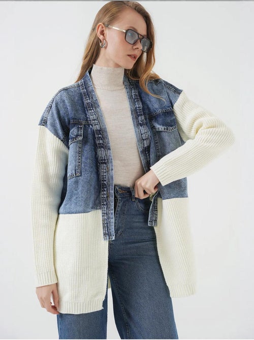 Veste longue en jean tricotée bdart - Kiabi Veste longue en jean tricotée bdart - Kiabi