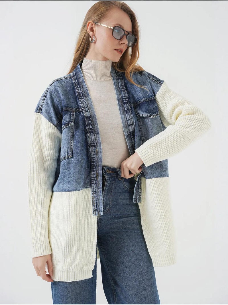 Veste longue en jean tricotée bdart Blanc - Kiabi