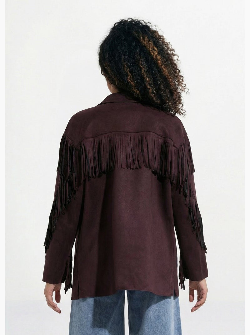 Veste longue en suédine à franges - AFIBEL Marron chocolat - Kiabi