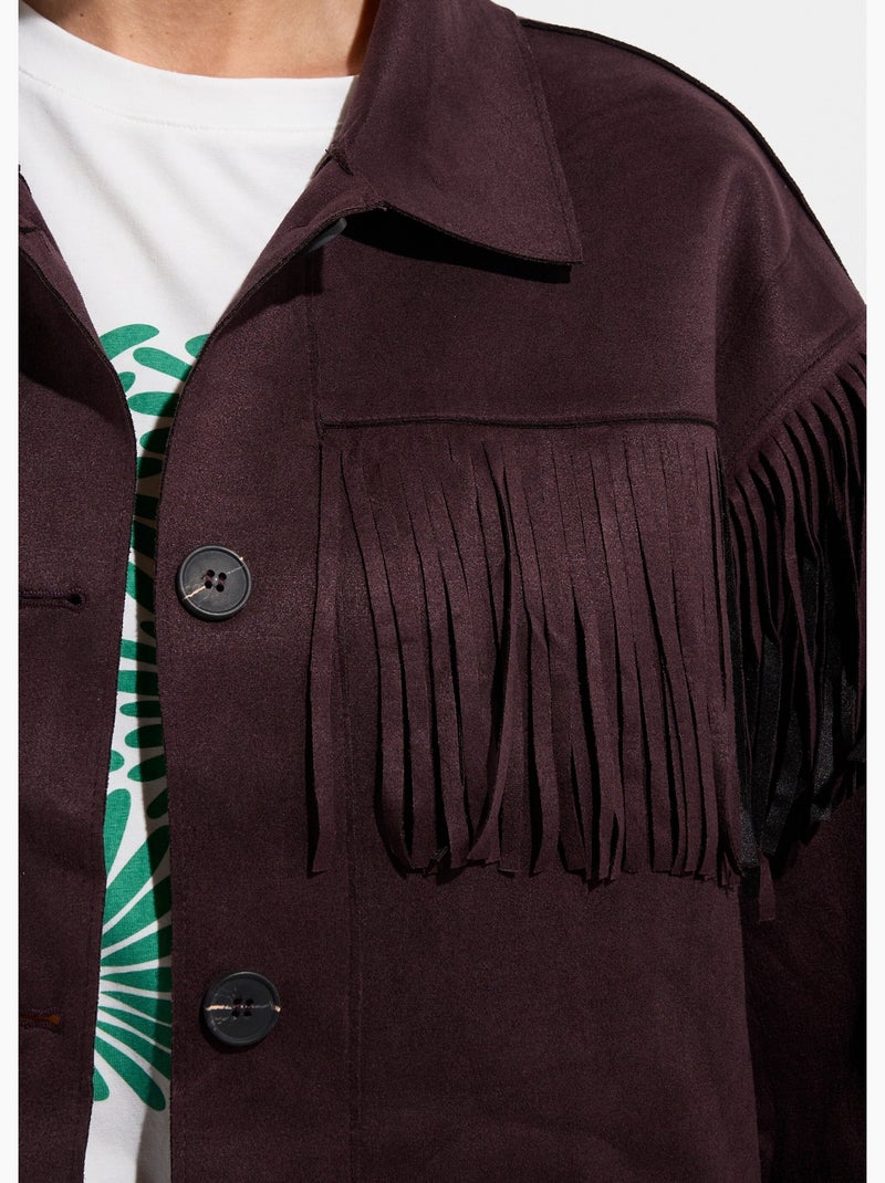 Veste longue en suédine à franges - AFIBEL Marron chocolat - Kiabi