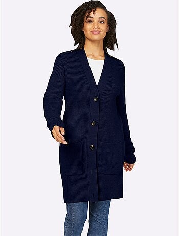 Veste longue en tricot 2 poches plaquées - taille standard - helline