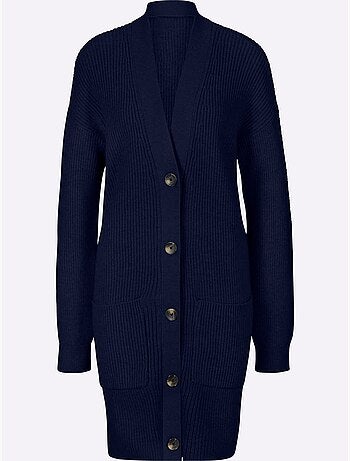 Veste longue en tricot 2 poches plaquées - taille standard - helline