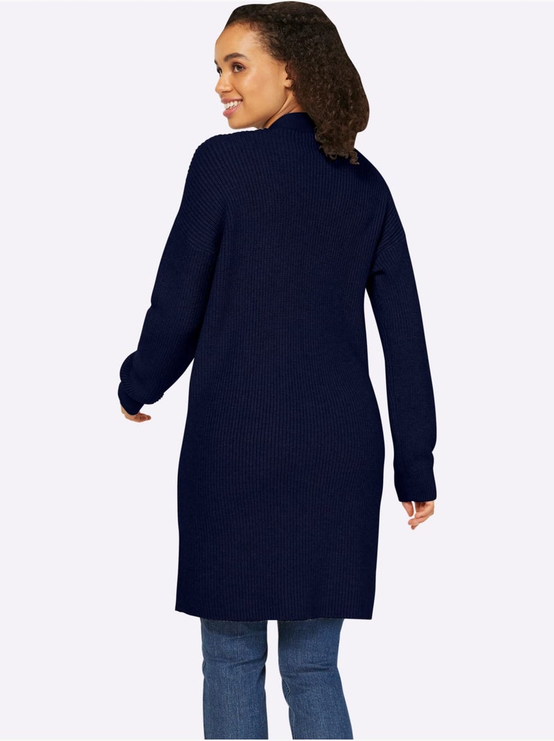 Veste longue en tricot 2 poches plaquées - taille standard - helline Bleu marine - Kiabi