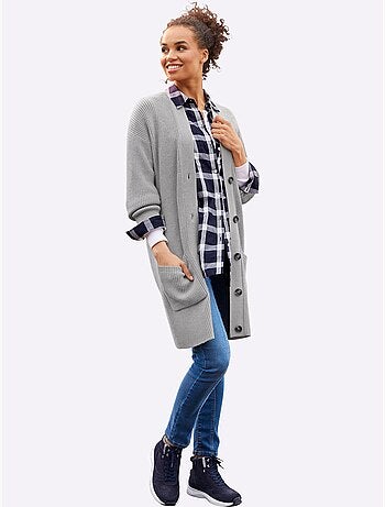 Veste longue en tricot 2 poches plaquées - taille standard - helline