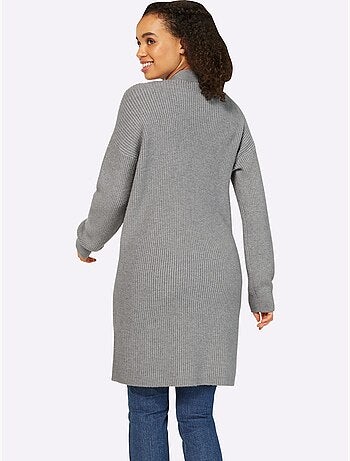 Veste longue en tricot 2 poches plaquées - taille standard - helline