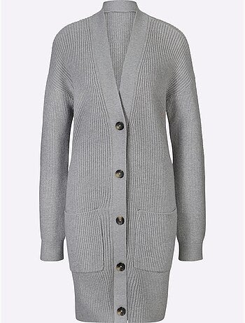 Veste longue en tricot 2 poches plaquées - taille standard - helline