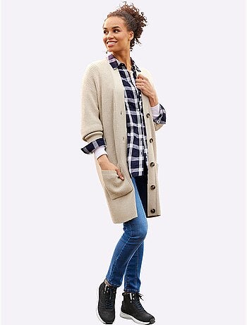 Veste longue en tricot 2 poches plaquées - taille standard - helline