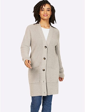 Veste longue en tricot 2 poches plaquées - taille standard - helline