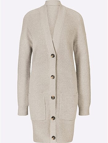 Veste longue en tricot 2 poches plaquées - taille standard - helline