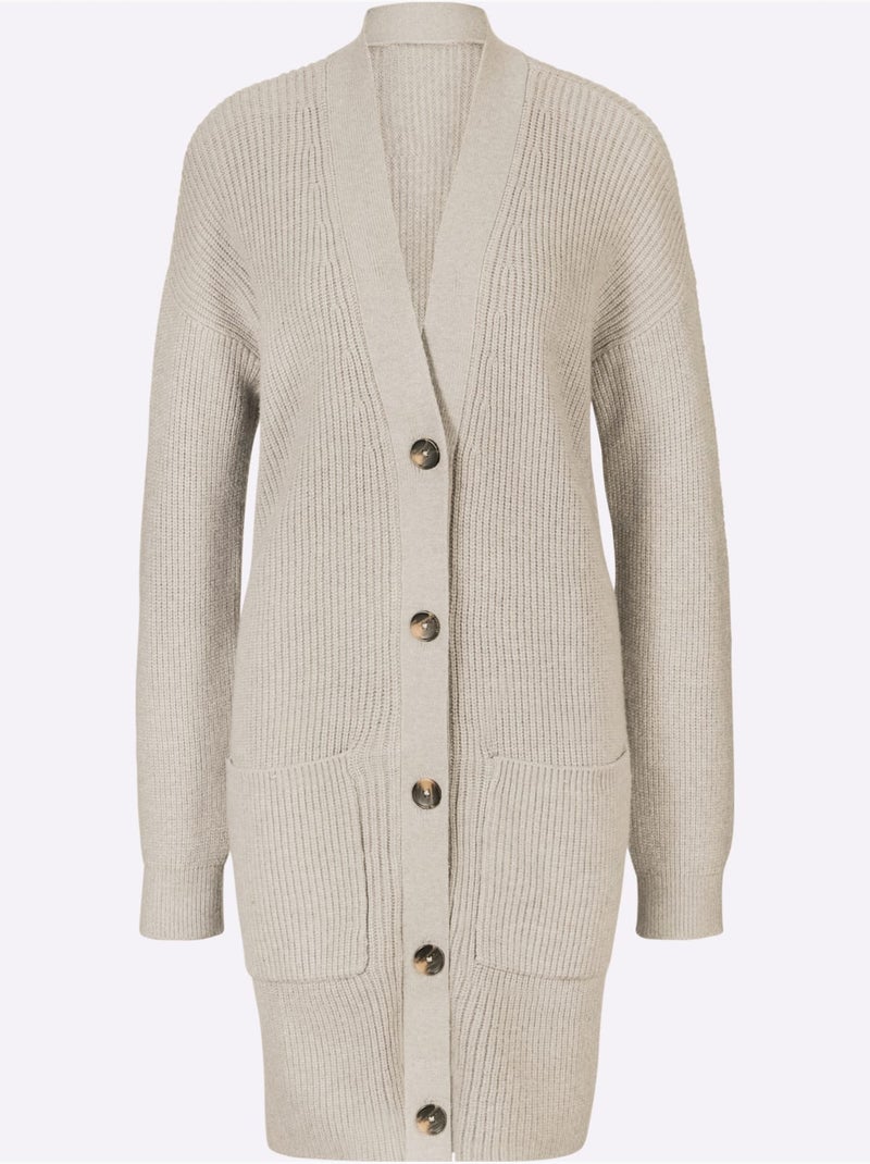 Veste longue en tricot 2 poches plaquées - taille standard - helline Sable - Kiabi