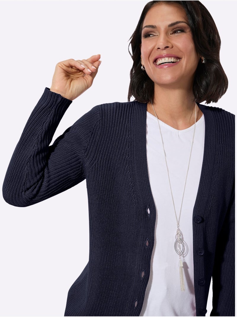 Veste Longue En Tricot 50% Coton - Taille Standard - Witt Bleu marine - Kiabi